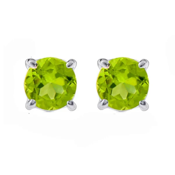Simple Natural Gemstone Stud Earrings 5mm Round Brilliant Peridot Gemstone Silver Earrings Solid 925 Silver Peridot Earrings - Image 2