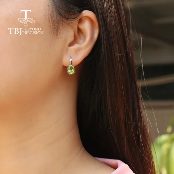 TBJ,Natural peridot oval 7*10mm gemstone earrings 925 sterling silver simple design for everyday wear fine jewelry - Image 5