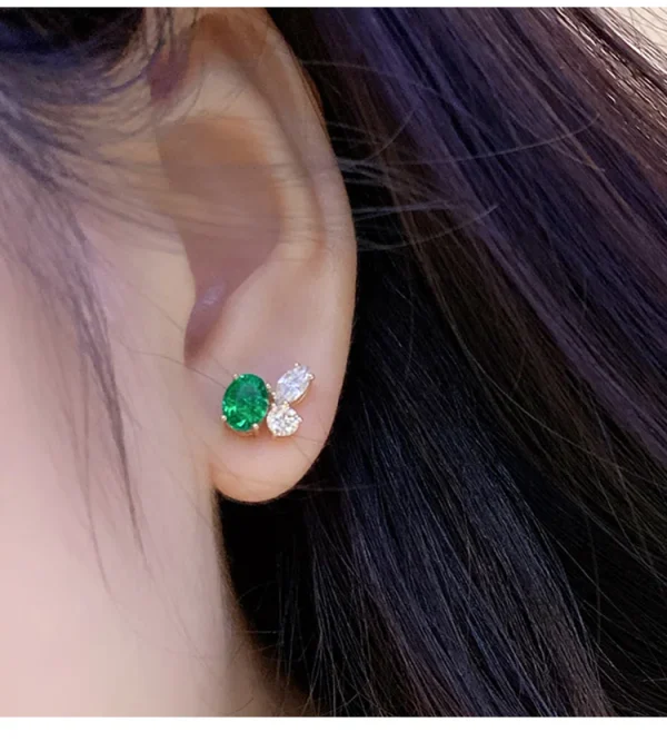 Charms Earrings Solid 18K Yellow Gold Earrings Studs for Women Lab Grown Emerald Handmade Jewelry Pendientes Mujer - Image 5