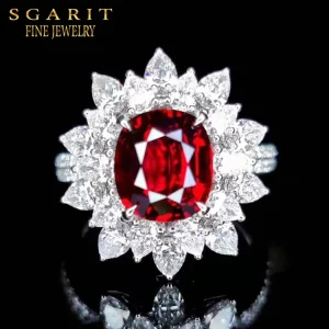 SGARIT Precious Beautiful Wedding Gemstone Jewelry 18k Gold 4.04ct Natural Unheated Pigeon Blood Red Ruby Ring
