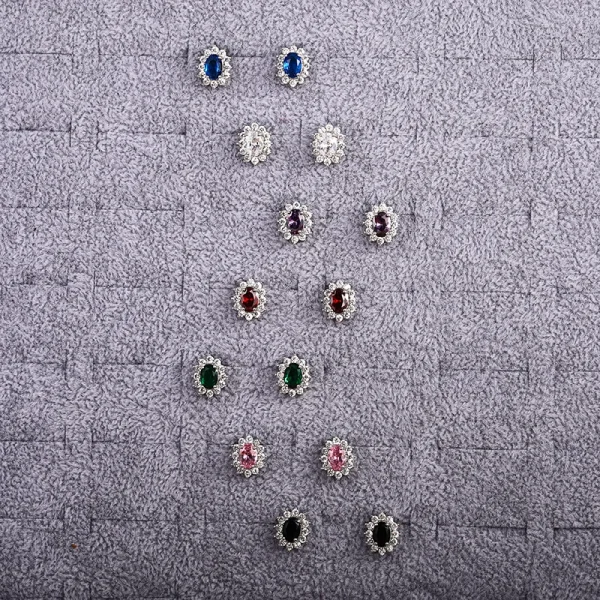 Huitan Full Zircon Stud Earrings for Women Blue/Purple/Red/Pink/Black/White/Green Oval CZ Wedding Trend Female Luxury Jewelry - Image 17