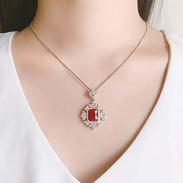 Vintage Ruby Gemstone Drop Earrings/Rings/Necklace High Carbon Diamond Wedding Engagement Fine Jewelry Set Charms Gift for Women - Image 6