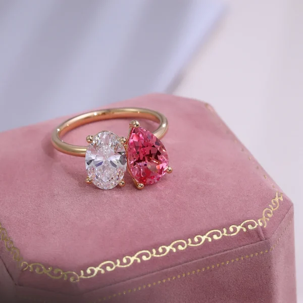 Custom Toi Et Moi 18KGold Lab Grown Diamond Lab Created Sapphire Engagement Ring IGI Certified 2 Stone Lab Diamond Wedding Ring - Image 4