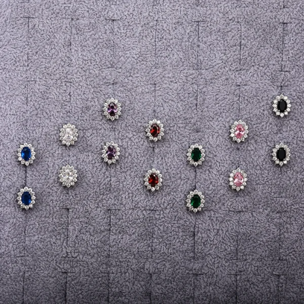 Huitan Full Zircon Stud Earrings for Women Blue/Purple/Red/Pink/Black/White/Green Oval CZ Wedding Trend Female Luxury Jewelry - Image 16