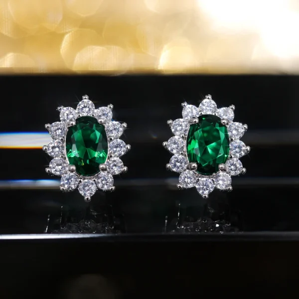 Huitan Full Zircon Stud Earrings for Women Blue/Purple/Red/Pink/Black/White/Green Oval CZ Wedding Trend Female Luxury Jewelry - Image 6
