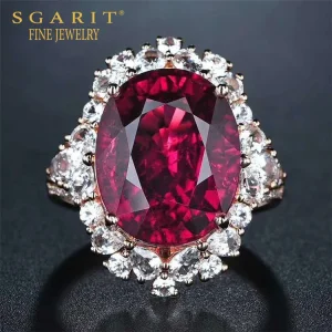 SGARIT High Quality Gemstone Jewelry Wholesale 11.24ct Natural Pinkish Red Tourmaline Ring 18k Gold Women Ring