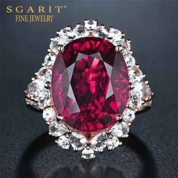 SGARIT High Quality Gemstone Jewelry Wholesale 11.24ct Natural Pinkish Red Tourmaline Ring 18k Gold Women Ring