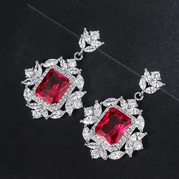 Vintage Ruby Gemstone Drop Earrings/Rings/Necklace High Carbon Diamond Wedding Engagement Fine Jewelry Set Charms Gift for Women - Image 3