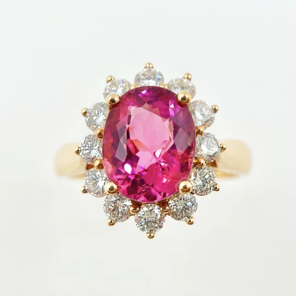 Oval Natural Blue Tourmaline Diamond Genuine 18k Gold Gemstone Engagement Classic Rings for Women Jewelry