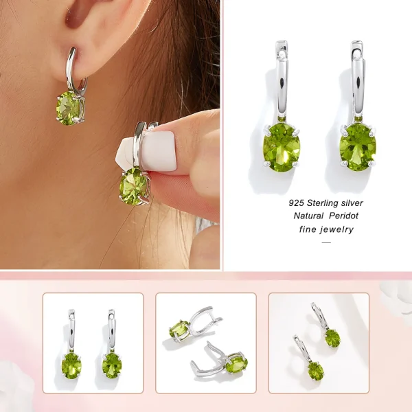 925 Sterling Silver Natural Peridot Simple & Elegant Clasp Earring for women Girls Luxury Jewelry Gift - Image 11