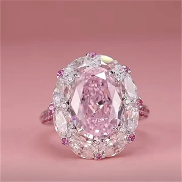 Luxury Egged Pink Zircon Oval Rings For Women Silver Color Pormise Engagement Wedding Bands Bridal Jewelry New Year Gifts - Image 4