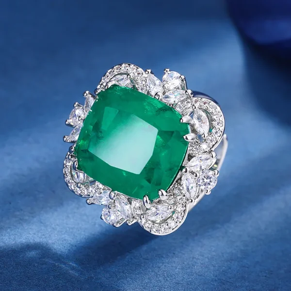 2023 Trend 14*16MM Ruby Emerald Aquamarine Rings Retro Gemstone Lab Diamond Wedding Ring Cocktail Party Fine Jewelry Female Gift - Image 4