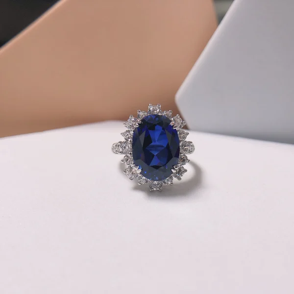 8Ct Oval Cut Sapphire Garnet Blue/Red Diamond Engagement Ring Solid 14K 585 White Gold Ring for Lover 185 - Image 2
