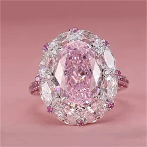 Luxury Egged Pink Zircon Oval Rings For Women Silver Color Pormise Engagement Wedding Bands Bridal Jewelry New Year Gifts