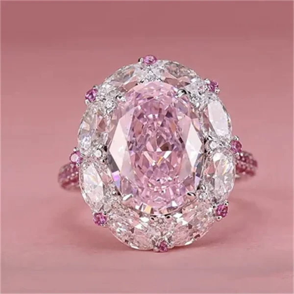 Luxury Egged Pink Zircon Oval Rings For Women Silver Color Pormise Engagement Wedding Bands Bridal Jewelry New Year Gifts
