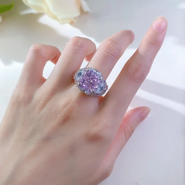 Vinregem Crushed Ice Cut 12 MM Lab Sapphire Gemstone Cocktail Party Ring For Women 100% 925 Sterling Silver Engagement Jewelry - Image 16