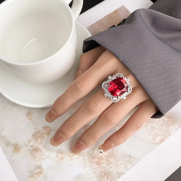 2023 Trend 14*16MM Ruby Emerald Aquamarine Rings Retro Gemstone Lab Diamond Wedding Ring Cocktail Party Fine Jewelry Female Gift - Image 5