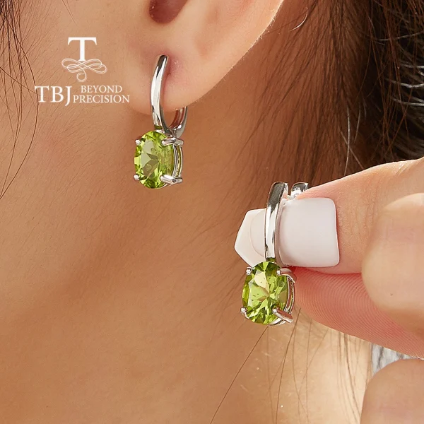 925 Sterling Silver Natural Peridot Simple & Elegant Clasp Earring for women Girls Luxury Jewelry Gift - Image 5