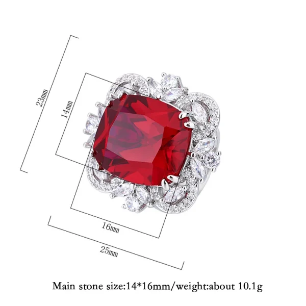 2023 Trend 14*16MM Ruby Emerald Aquamarine Rings Retro Gemstone Lab Diamond Wedding Ring Cocktail Party Fine Jewelry Female Gift - Image 6