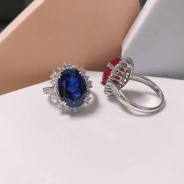 8Ct Oval Cut Sapphire Garnet Blue/Red Diamond Engagement Ring Solid 14K 585 White Gold Ring for Lover 185 - Image 5
