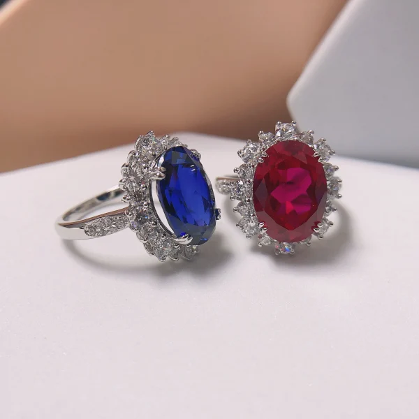 8Ct Oval Cut Sapphire Garnet Blue/Red Diamond Engagement Ring Solid 14K 585 White Gold Ring for Lover 185 - Image 4