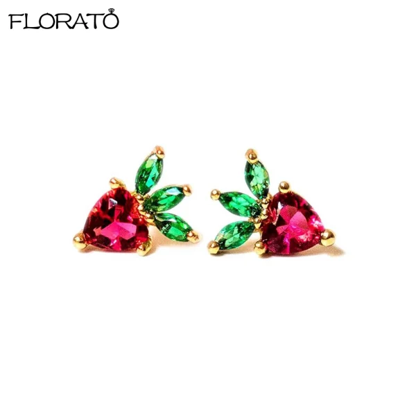 925 Sterling Silver Needle Cute Cherr/Strawberry Fruit Pendant Earrings for Women New Zircon Earrings for Girls Jewelry Gift - Image 16