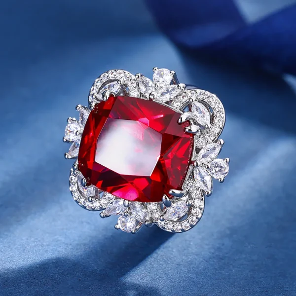2023 Trend 14*16MM Ruby Emerald Aquamarine Rings Retro Gemstone Lab Diamond Wedding Ring Cocktail Party Fine Jewelry Female Gift - Image 7