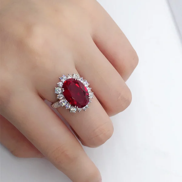 8Ct Oval Cut Sapphire Garnet Blue/Red Diamond Engagement Ring Solid 14K 585 White Gold Ring for Lover 185 - Image 6