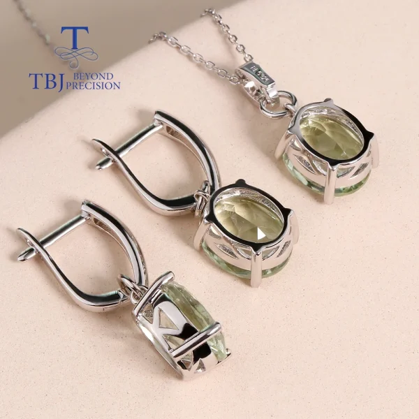Fashion drop shape design Natural Green Amethyst Earrings Necklace Jewelry Set 925 sterling silver elegant design fine jewelry - Image 3