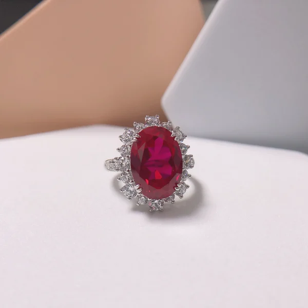 8Ct Oval Cut Sapphire Garnet Blue/Red Diamond Engagement Ring Solid 14K 585 White Gold Ring for Lover 185 - Image 7
