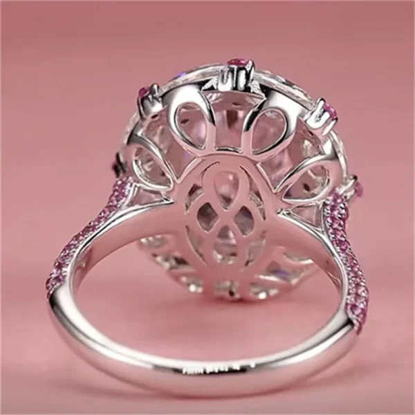 Luxury Egged Pink Zircon Oval Rings For Women Silver Color Pormise Engagement Wedding Bands Bridal Jewelry New Year Gifts - Image 2