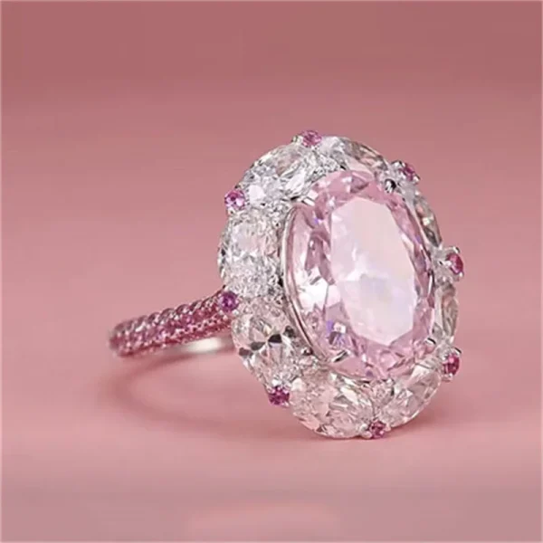 Luxury Egged Pink Zircon Oval Rings For Women Silver Color Pormise Engagement Wedding Bands Bridal Jewelry New Year Gifts - Image 3