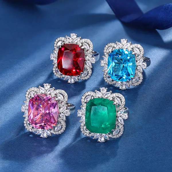2023 Trend 14*16MM Ruby Emerald Aquamarine Rings Retro Gemstone Lab Diamond Wedding Ring Cocktail Party Fine Jewelry Female Gift - Image 10