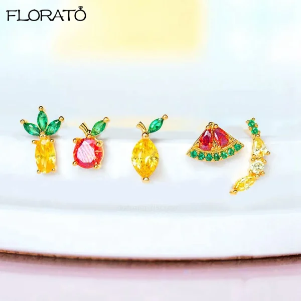 925 Sterling Silver Needle Cute Cherr/Strawberry Fruit Pendant Earrings for Women New Zircon Earrings for Girls Jewelry Gift - Image 2