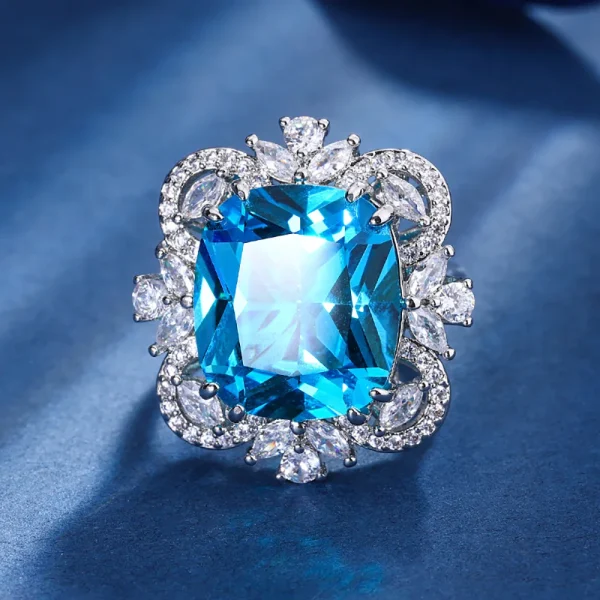2023 Trend 14*16MM Ruby Emerald Aquamarine Rings Retro Gemstone Lab Diamond Wedding Ring Cocktail Party Fine Jewelry Female Gift - Image 2