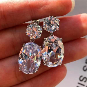 ZAKOL Luxury Big Oval CZ Crystal Dangle Earrings for Women Elegant Female Brilliant Cubic Zirconia Earring Wedding Jewelry