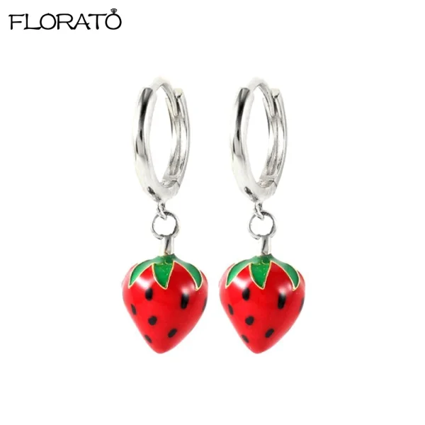 925 Sterling Silver Needle Cute Cherr/Strawberry Fruit Pendant Earrings for Women New Zircon Earrings for Girls Jewelry Gift - Image 15