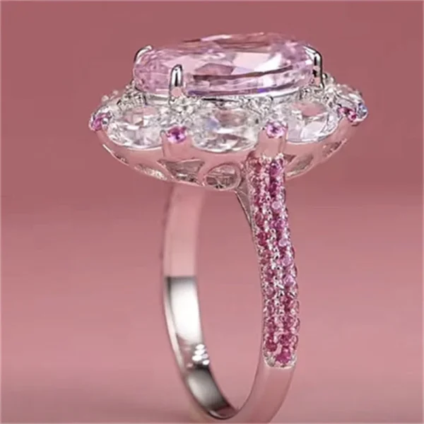 Luxury Egged Pink Zircon Oval Rings For Women Silver Color Pormise Engagement Wedding Bands Bridal Jewelry New Year Gifts - Image 5