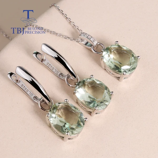 Fashion drop shape design Natural Green Amethyst Earrings Necklace Jewelry Set 925 sterling silver elegant design fine jewelry - Image 2