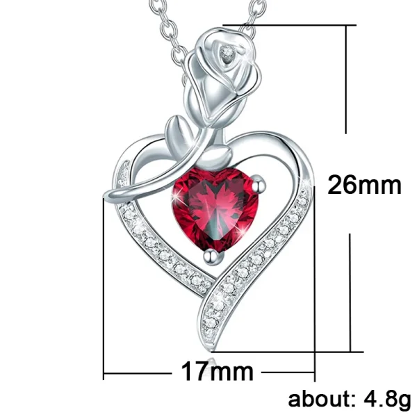 Huitan Red Heart CZ Pendant Necklace with Rose Flower Anniversary Gift for Lover/Mom 2023 New Design Women Jewelry Mother's Day - Image 6