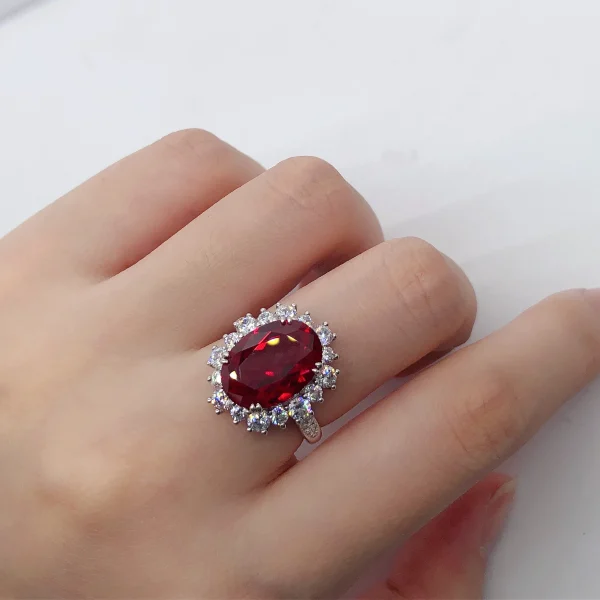 8Ct Oval Cut Sapphire Garnet Blue/Red Diamond Engagement Ring Solid 14K 585 White Gold Ring for Lover 185 - Image 8