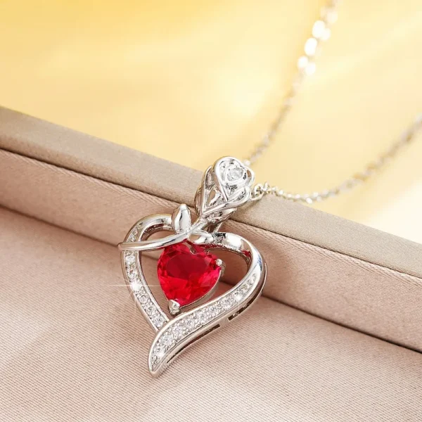 Huitan Red Heart CZ Pendant Necklace with Rose Flower Anniversary Gift for Lover/Mom 2023 New Design Women Jewelry Mother's Day - Image 4