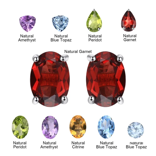 JewelryPalace Natural Garnet Amethyst Citrine Peridot Blue Topaz 925 Sterling Silver Stud Earrings for Women Gemstone Jewelry - Image 6