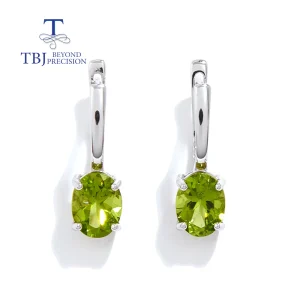925 Sterling Silver Natural Peridot Simple & Elegant Clasp Earring for women Girls Luxury Jewelry Gift