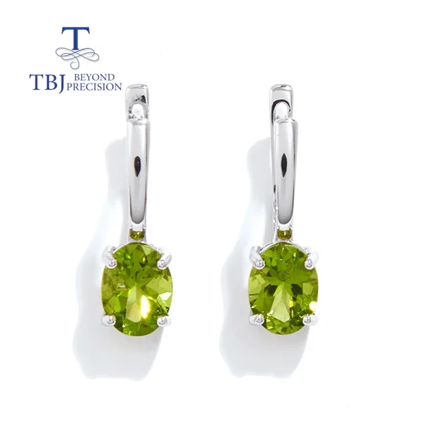 925 Sterling Silver Natural Peridot Simple & Elegant Clasp Earring for women Girls Luxury Jewelry Gift