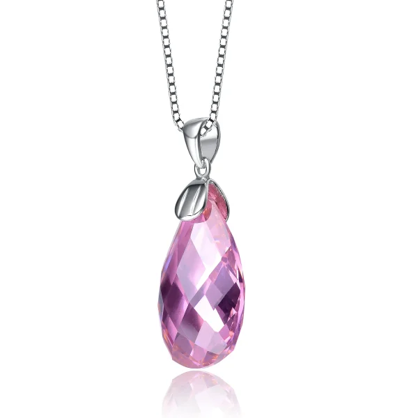 TD Collection Pink Teardrop Pendant with Cubic Zirconia Sterling Silver Rhodium Plated Fashionable Necklace - Image 2