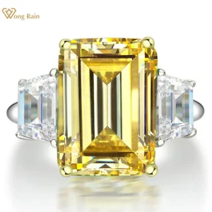 Wong Rain Vintage 925 Sterling Silver Emerald Cut Lab Sapphire Gemstone Wedding Engagement Ring Fine Jewelry Wholesale