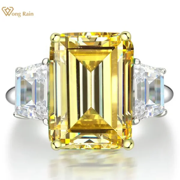 Wong Rain Vintage 925 Sterling Silver Emerald Cut Lab Sapphire Gemstone Wedding Engagement Ring Fine Jewelry Wholesale