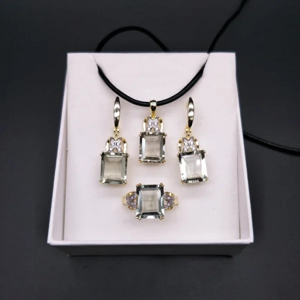 natural green amethyst quartz gemstone jewelry set Ring Necklaces and earrings 925 silver fine jewelry for women with gift box - Image 25