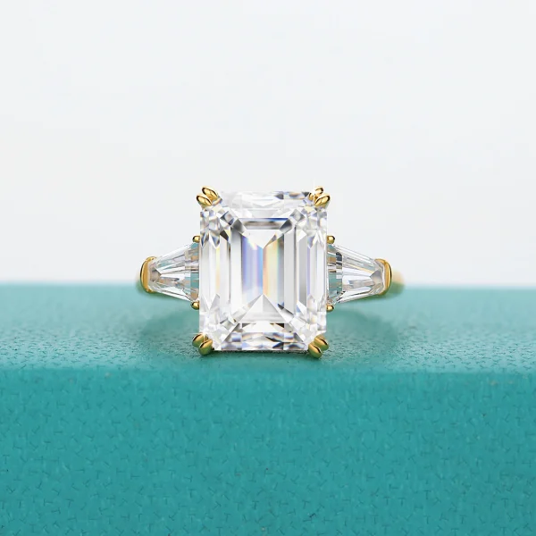 Fine Jewelry Woman New Year's Gifts 3 Stones 4 Carat Emerald White Moissanite Hollow 14K Gold Luxury Engagement Jewelry Rings - Image 4